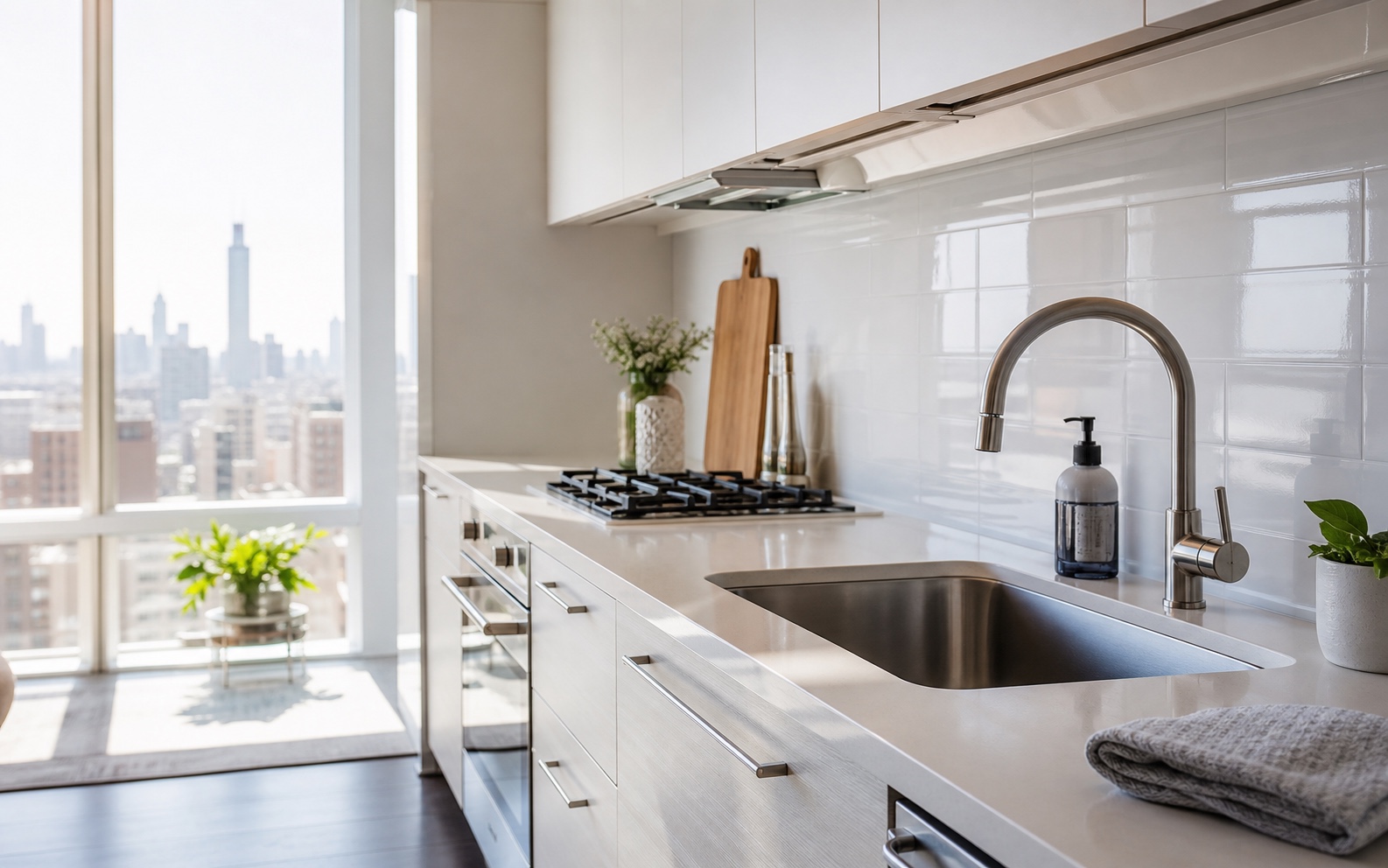 Spotless modern Chicago apartment kitchen after a professional cleaning